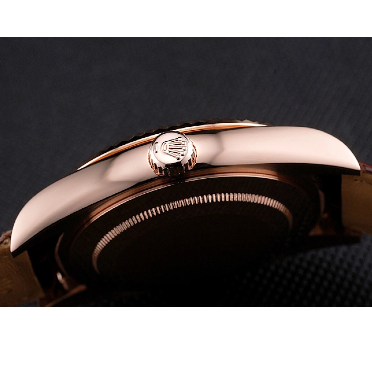 AAA Replica Watches Case Dweller Rolex Sky Brown Rose Dial Leather Brown Gold Strap 0527